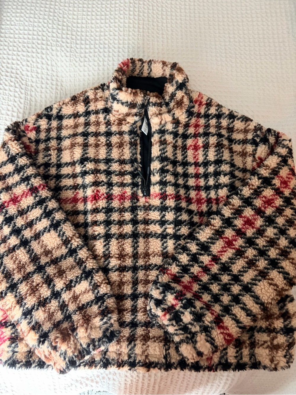 Beach Riot Tan Black Red Plaid Sherpa Pullover Jacket Leona